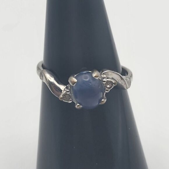 Vintage Vargas 18K White Gold HGE Blue Glass & Clear CZ Ring (8) - Picture 1 of 7